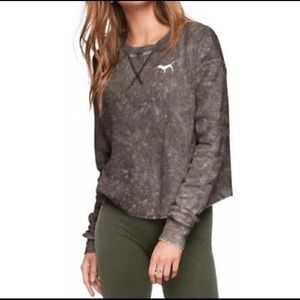 Grey acid wash cropped waffle LS VS PINK